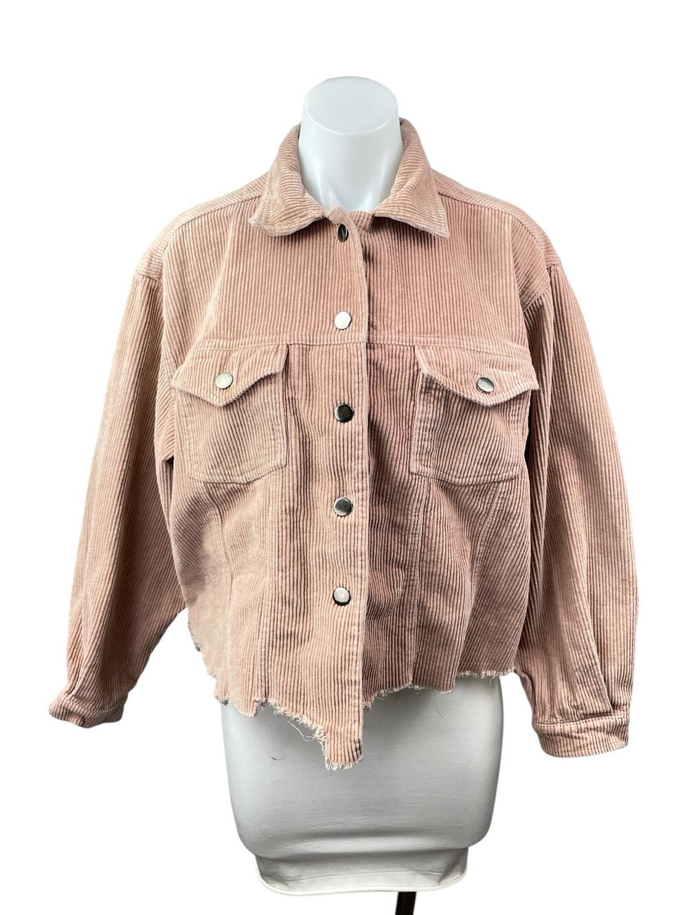 POL Women's Pink Corduroy Long Sleeve Cropped Pocket Button Down Jacket Size M